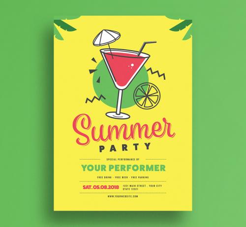 Yellow and Green Summer Party Flyer Layout - 160003202