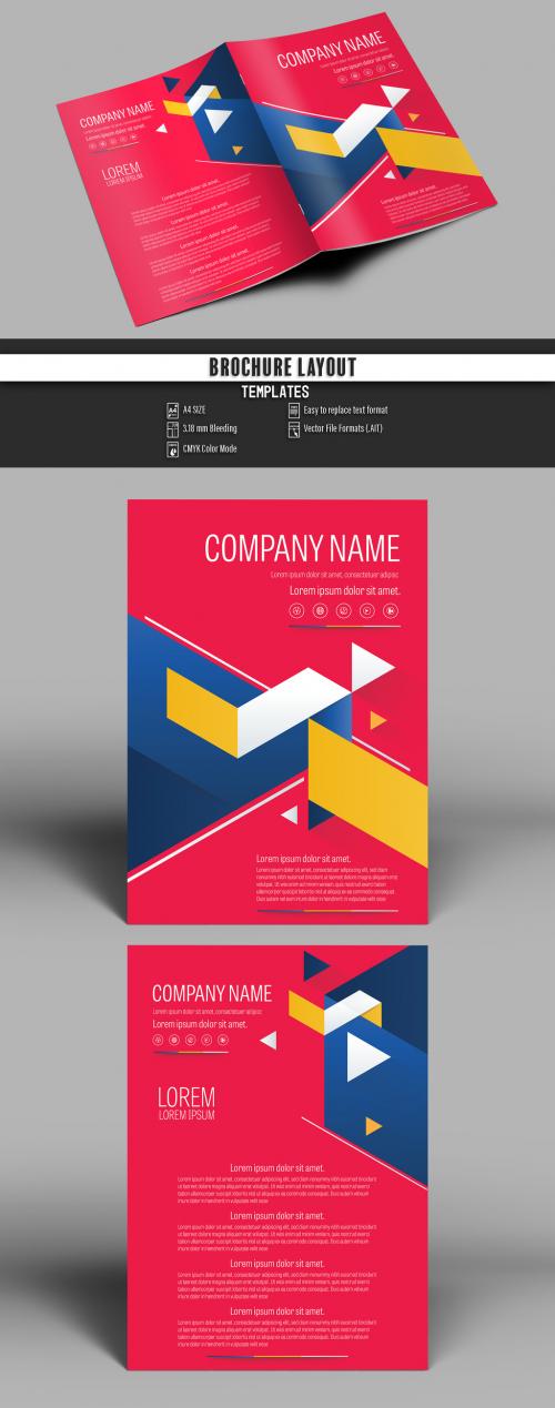 Brochure Cover Layout with Red and Blue Accents - 163675269