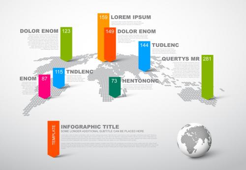 World Map Infographic with Vertical Pointer Markers 1 - 163831243