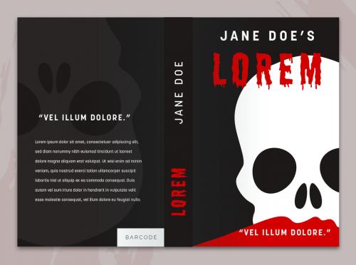 Black Book Cover Layout with Skull Illustration - 163833391