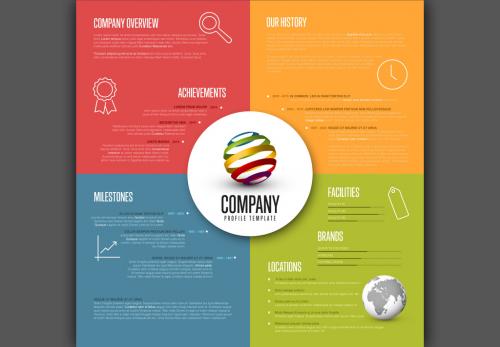 Coloful Four Section Infographic Layout with Circular Logo Area - 163963979