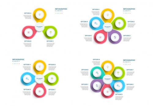 Leaf-like 3-6 Step Infographics with Colorful Icons - 164294288