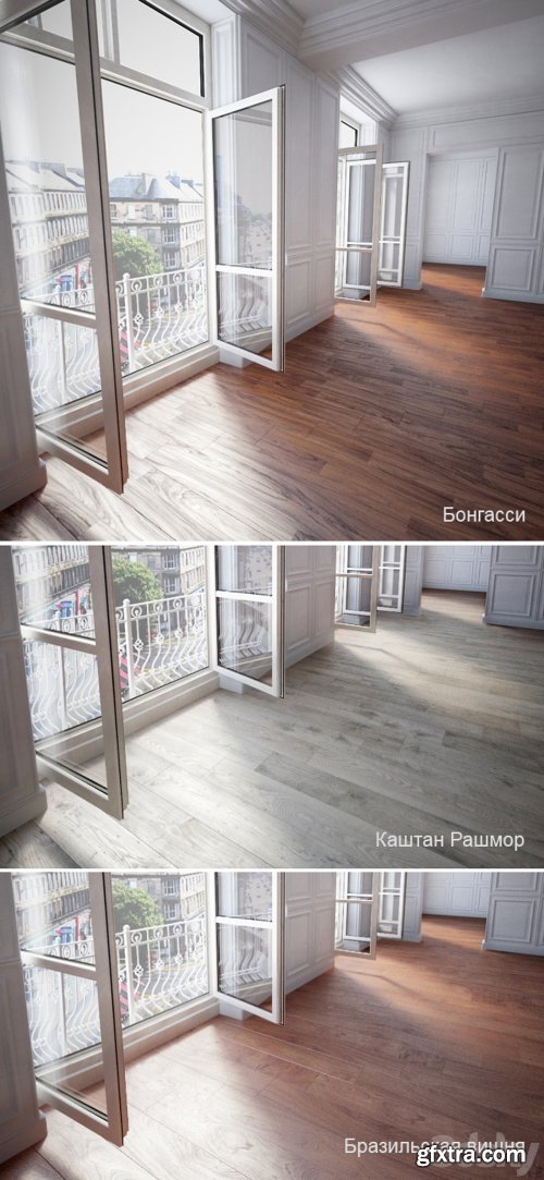 Parquet 3 types: Bongassi, Chestnut Rushmore, Brazilian Cherry