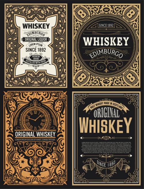 4 Vintage Whiskey Label Cards - 166710649