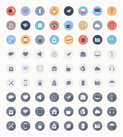 72 Round Color and Grayscale Icons 1 - 168670919