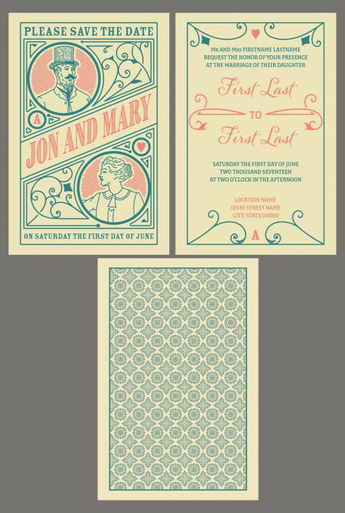 Vintage Playing Card Wedding Invitation Layout - 170499872