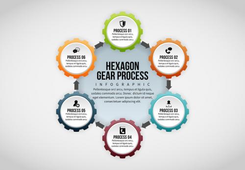 6 Section Hexagon Gear Infographic - 174335551