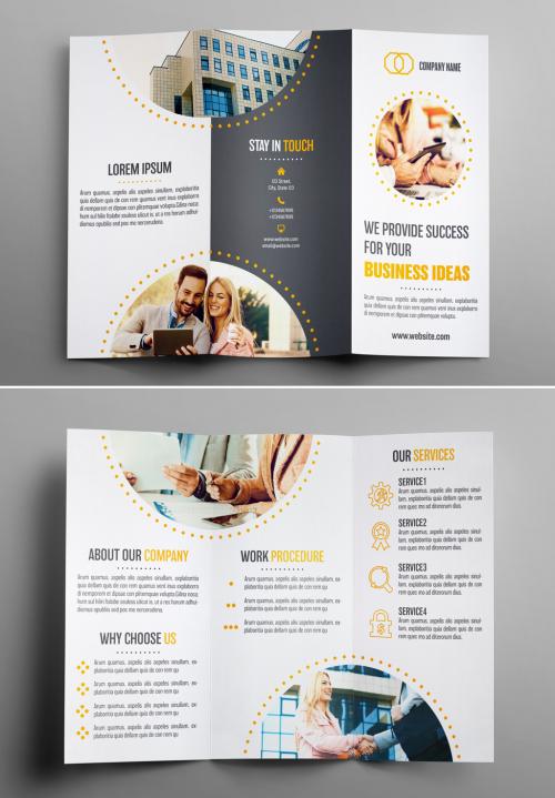 Trifold Brochure Layout with Gray and Orange Accents 1 - 174731313