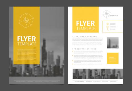 Business Flyer Layout with Yellow and Gray Accents - 176285215