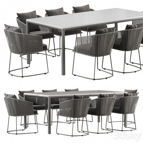 Outdoor Dining Set with Tempered Glass Top Table and Rope Woven Chairs