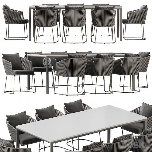 Outdoor Dining Set with Tempered Glass Top Table and Rope Woven Chairs