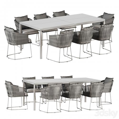 Outdoor Dining Set with Tempered Glass Top Table and Rope Woven Chairs