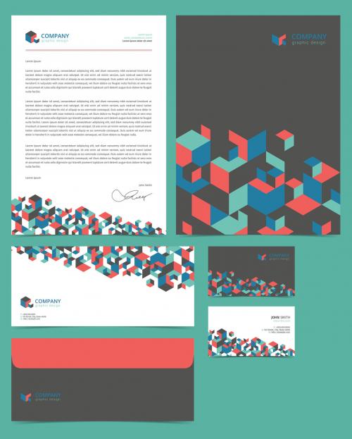 Business Stationery Layout with Geometric Elements - 176556248