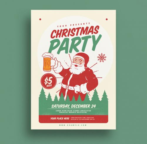 Christmas Party Flyer with Santa and Beer - 179911399