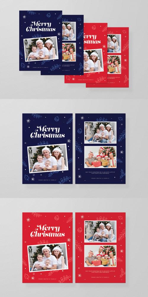 Christmas Photocard Layout in Red and Blue - 179911472