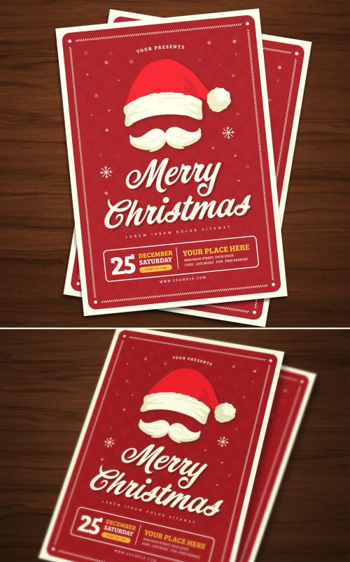 Christmas Party Flyer with Santa Hat and Moustache - 179914793