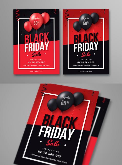 Black Friday Sale Flyer with Balloons in Two Layouts - 180923706