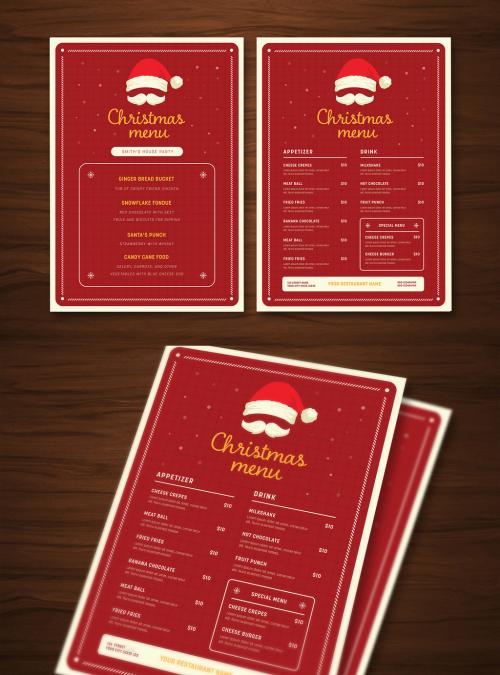 Christmas Menu with Santa Hat and Moustache Illustration - 180935247