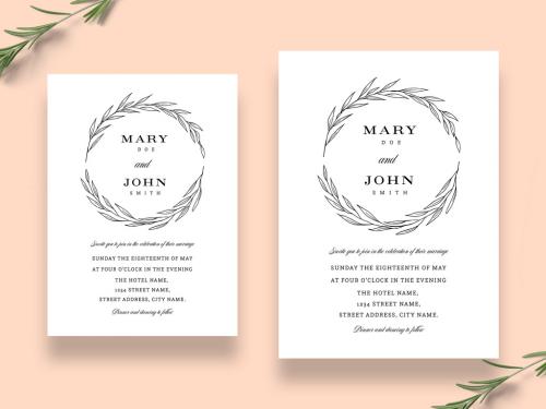 Minimalist Floral Wedding Invitation Layout - 181654899