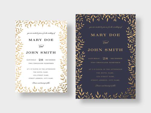 Elegant Gold Floral Wedding Invitation Layout - 181654909