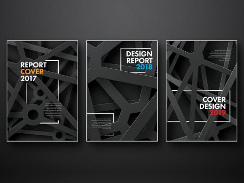 3 Report Cover Layouts with Industrial Metal Illustration - 181663319