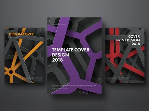 3 Annual Report Cover Layouts with Industrial Metal Illustration  - 181663370