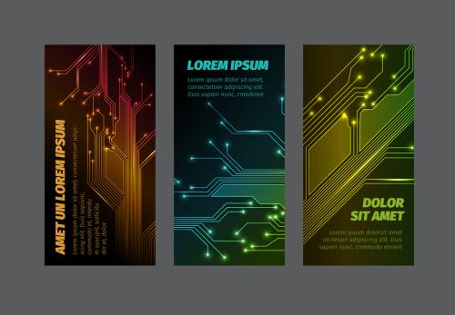 Set of Web Banners with Electronic Circuit Elements - 182166207