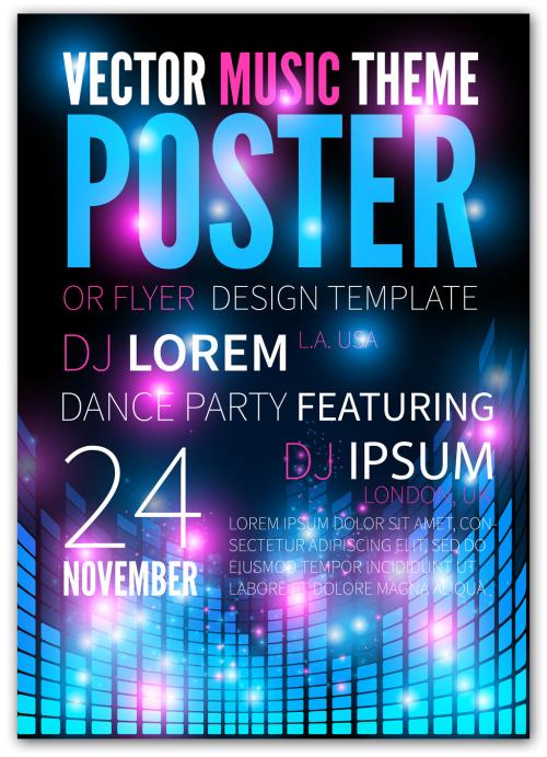 Club Dance Party Poster with Pink and Blue Accents - 182466977