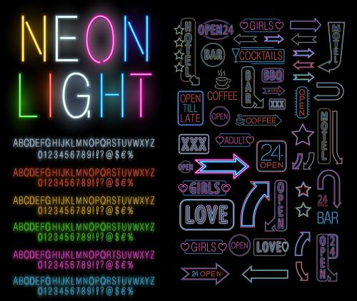 Colorful Neon Style Alphabet and Icon Set 2 - 182466989