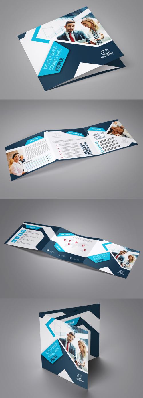 Square Trifold Brochure Layout with Blue Accents - 182996461