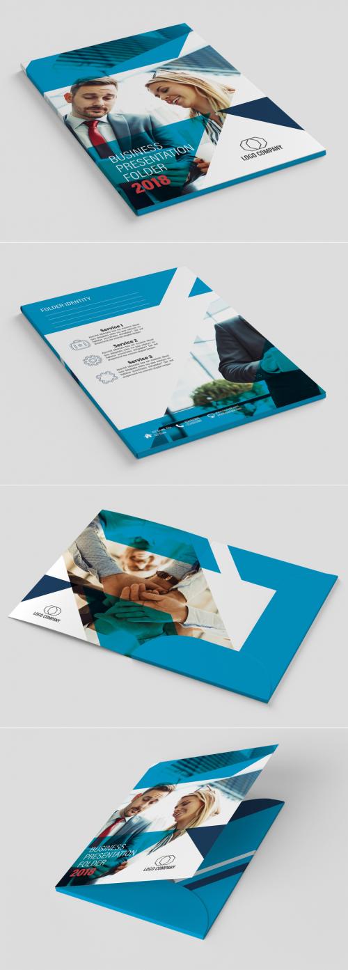 Business Presentation Folder Layout with Blue Accents - 183011094