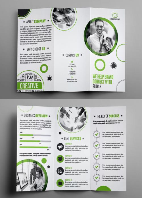 Trifold Brochure Layout with Green Accents - 183011105