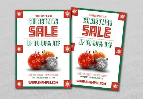 Christmas Sale Flyer with Ornaments and Snowflakes - 183011240