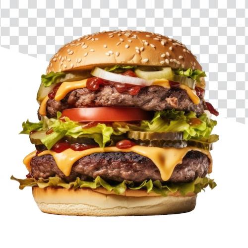 Premium PSD | Transparent background showcases tasty double beef burger Premium PSD