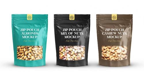 Premium PSD | Standup zipper pouch bag of almond mix of nuts and cashew realistic mockup set 1 Premium PSD