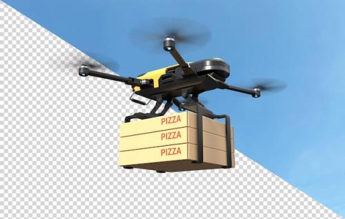 Premium PSD | Delivery drone is delivering pizza on transparent background Premium PSD