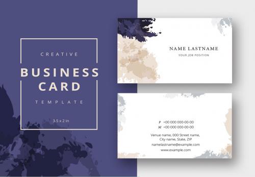 Business Card Layout with Watercolor Brush Effects - 184002065