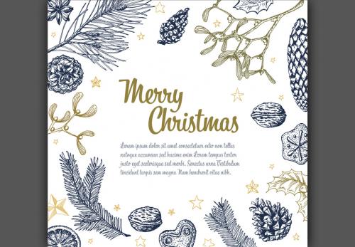 Christmas Card with Hand-Drawn Nature Illustrations 1 - 184606200