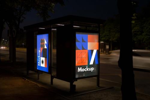 Premium PSD | Bus stop outside mockup Premium PSD