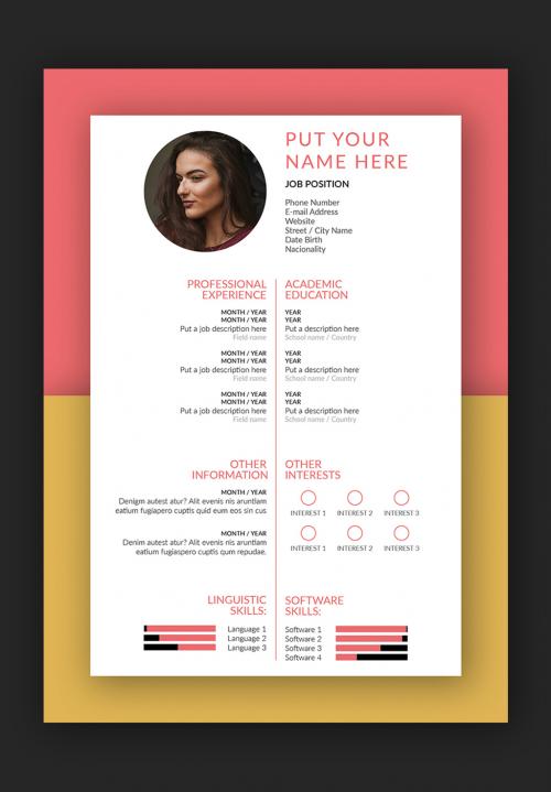 Resume Layout with Pink and Yellow Accents - 184864599