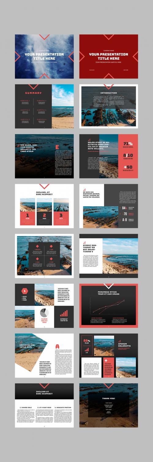 Presentation Layout with Red and Grey Accents - 184864627