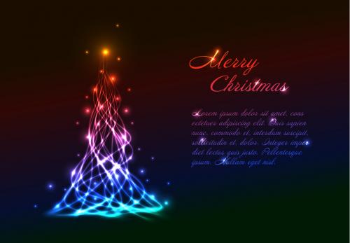 Christmas Card Layout with Multicolored Plasma Light Effect Tree - 185303110