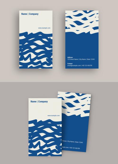 Business Card Layout with Wavy Line Design Elements - 185405316