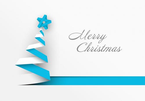 Christmas Card with Blue and White Ribbon Tree - 185501289