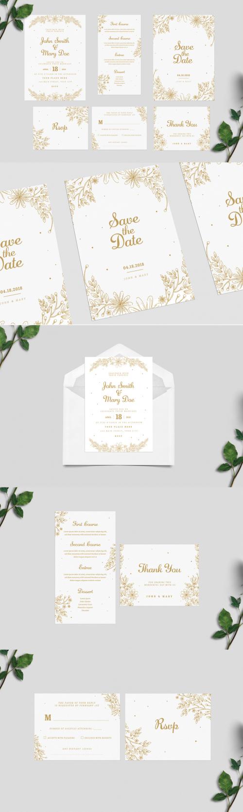 Gold Floral Wedding Invitation Set - 185617998