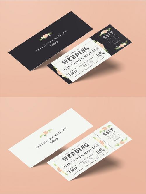 Wedding invitation Ticket with Floral Illustrations - 185618075