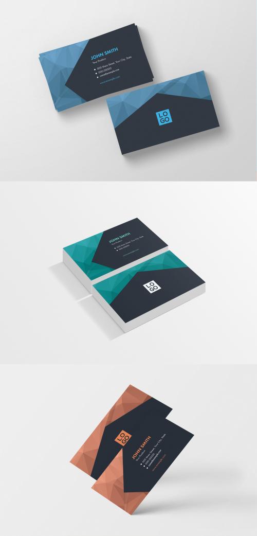 3 Modern Polygonal Business Card Layouts - 186058016