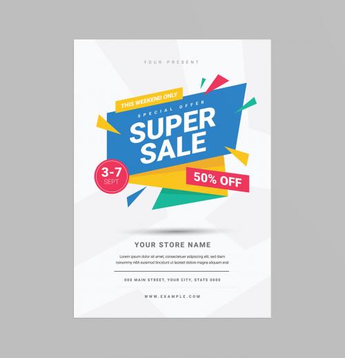 Super Sale Flyer Layout with Colorful Banners - 186058080