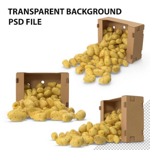 Premium PSD | Spilled box of potatoes png Premium PSD
