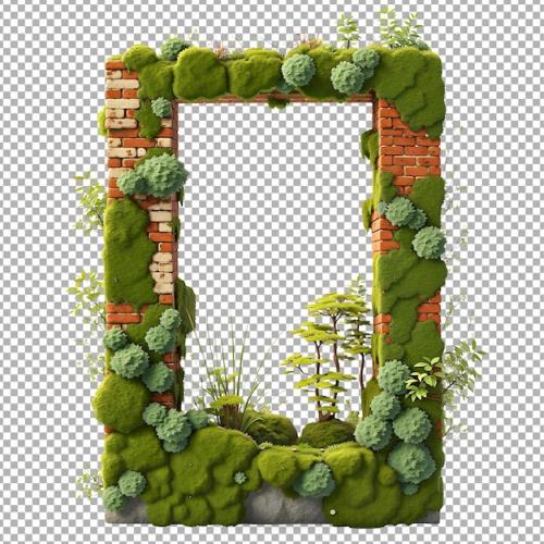 Premium PSD | Brick and moss frame transparent background Premium PSD